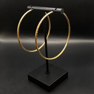 Vintage 14K Gold Large Hoop Earrings With Wheat Etching 2 1/2" Diameter Wide